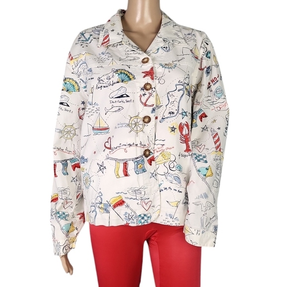 Graff Lady White Fish Fry Ocean Print White Jacket Plus - Picture 1 of 4